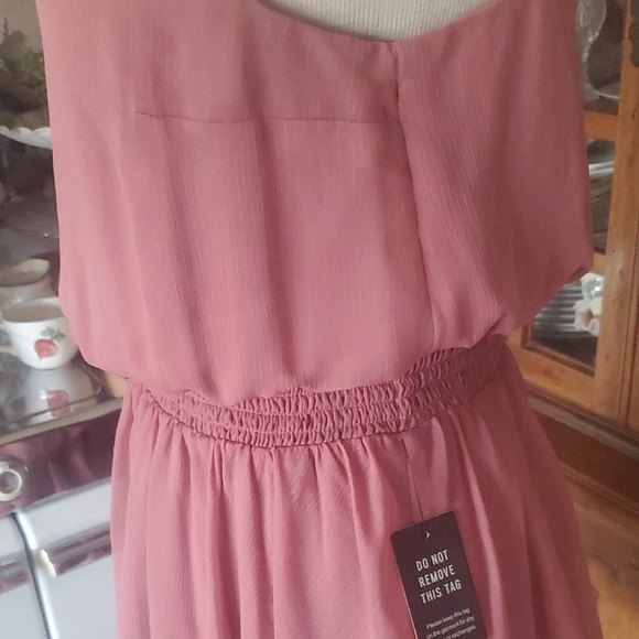 Express Pink Tiered Ruffled Scoop Neck Mini Dress - Picture 6 of 7
